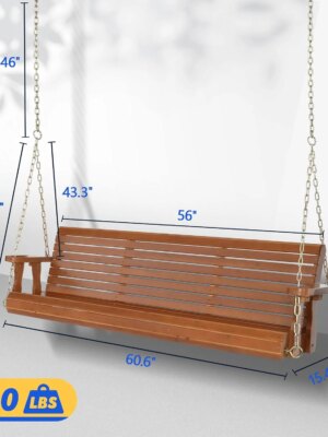 VINGLI 5 FT Wooden Porch Swing with Adjustable Chains, Ergonomic Design, 880 lbs Capacity, Durable Finish