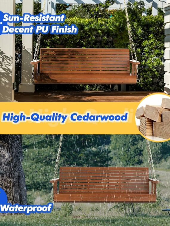 VINGLI 5 FT Wooden Porch Swing with Adjustable Chains, Ergonomic Design, 880 lbs Capacity, Durable Finish