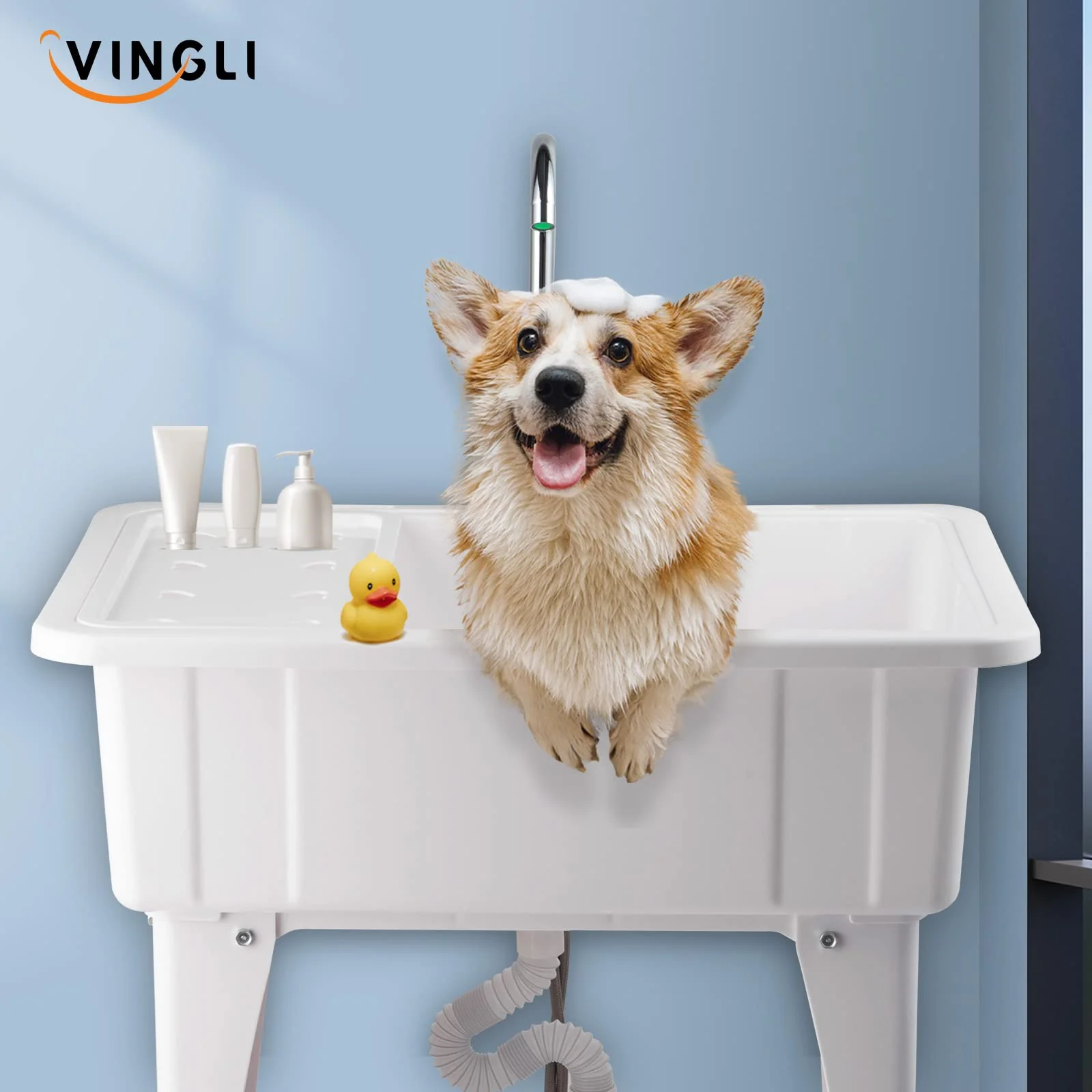 VINGLI Utility Sink Laundry Tub with Faucet & Drainboard, Eco-Friendly PP Material, Space-Saving Design for Laundry, Garage & Outdoor Use