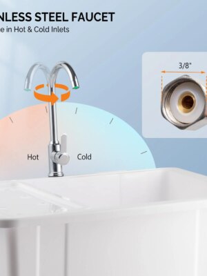 VINGLI Utility Sink Laundry Tub with Faucet & Drainboard, Eco-Friendly PP Material, Space-Saving Design for Laundry, Garage & Outdoor Use