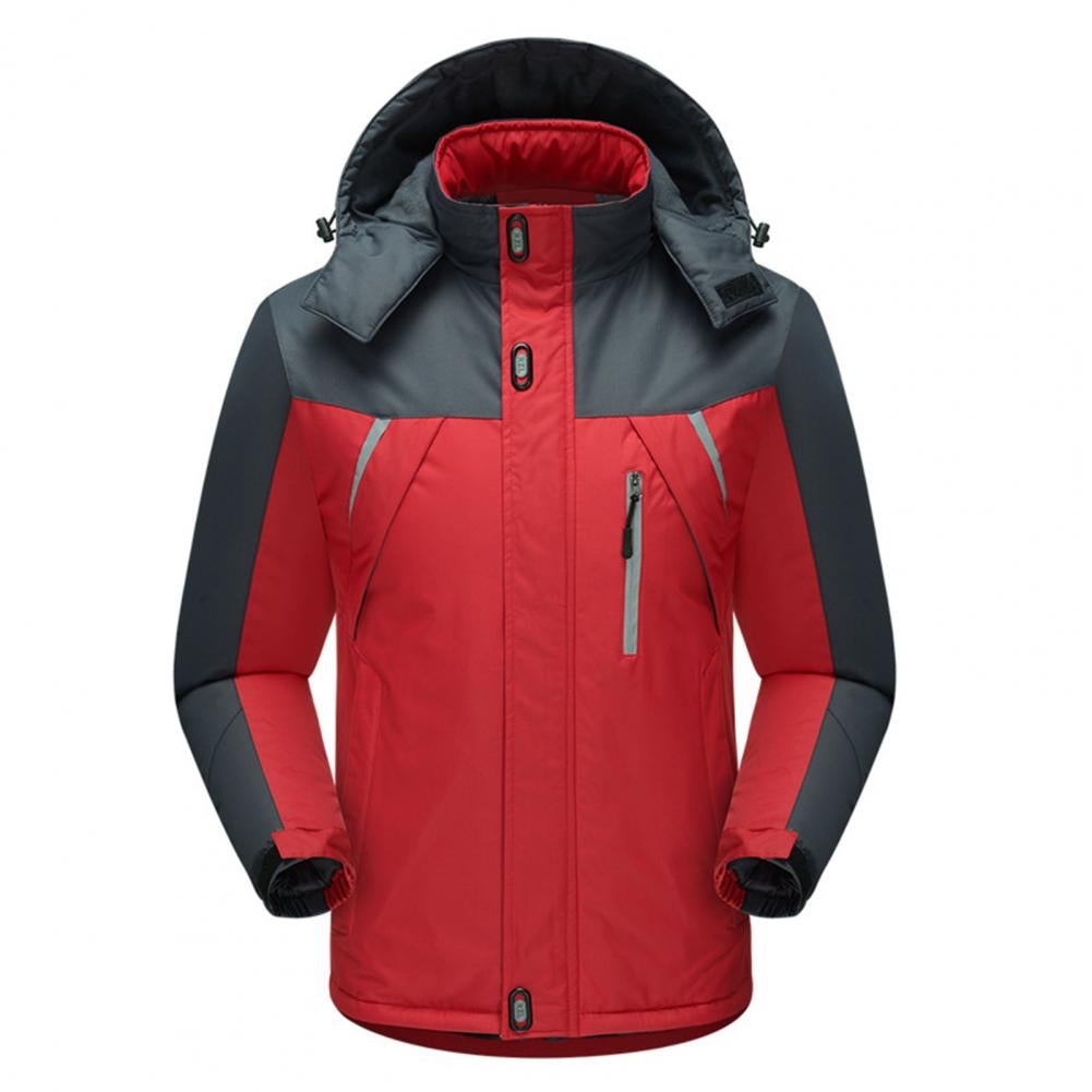 Vintage Men's Hooded Windproof Down Coat - Waterproof, Reflective Stripes, Pockets