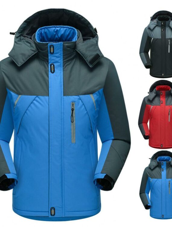 Vintage Men's Hooded Windproof Down Coat - Waterproof, Reflective Stripes, Pockets