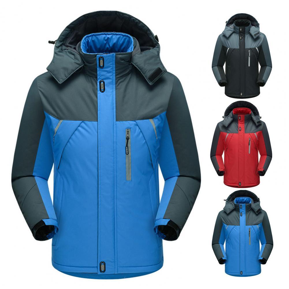 Vintage Men's Hooded Windproof Down Coat - Waterproof, Reflective Stripes, Pockets