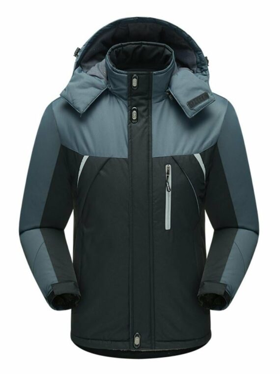 Vintage Men's Hooded Windproof Down Coat - Waterproof, Reflective Stripes, Pockets