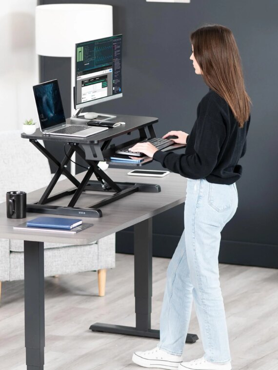 VIVO 32" Desk Converter for Dual Monitors & Laptop, Adjustable Standing Workstation