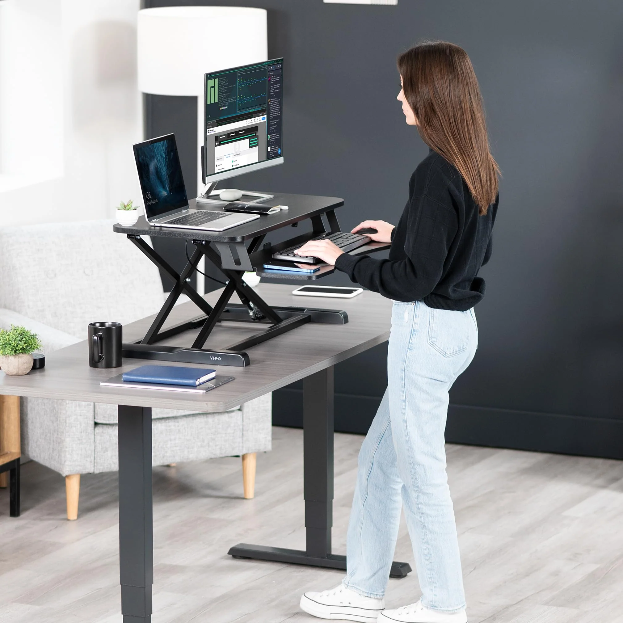 VIVO 32" Desk Converter for Dual Monitors & Laptop, Adjustable Standing Workstation