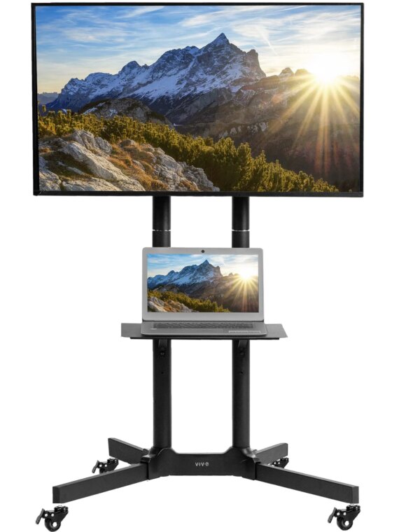 VIVO Mobile TV Cart for 32-83" Screens, 110 lbs Capacity, Adjustable Height & Tilt, with Utility Shelf