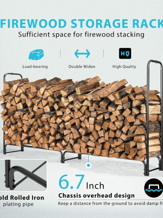 VIVOHOME 8ft Heavy Duty Firewood Log Rack with Cover, Weather Resistant Steel, 1/2 Cord Capacity