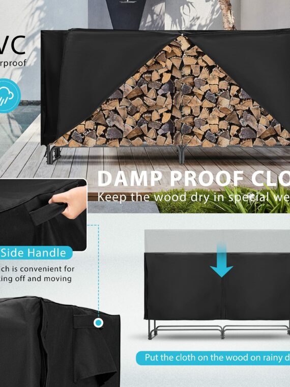 VIVOHOME 8ft Heavy Duty Firewood Log Rack with Cover, Weather Resistant Steel, 1/2 Cord Capacity