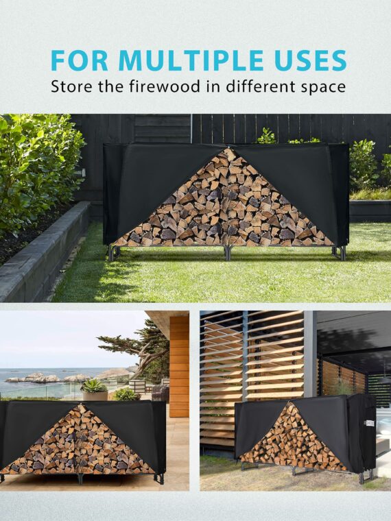 VIVOHOME 8ft Heavy Duty Firewood Log Rack with Cover, Weather Resistant Steel, 1/2 Cord Capacity