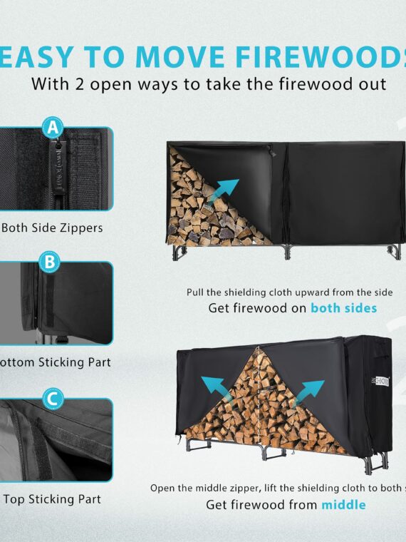 VIVOHOME 8ft Heavy Duty Firewood Log Rack with Cover, Weather Resistant Steel, 1/2 Cord Capacity