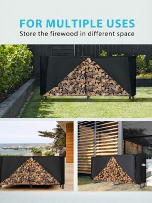 VIVOHOME 8ft Heavy Duty Firewood Log Rack with Weatherproof Cover, Steel Frame, for Outdoor Use