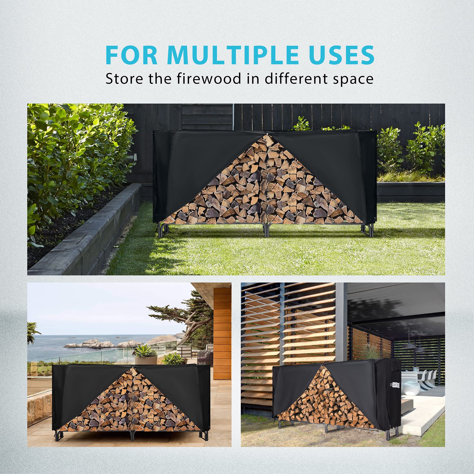VIVOHOME 8ft Heavy Duty Firewood Log Rack with Weatherproof Cover, Steel Frame, for Outdoor Use