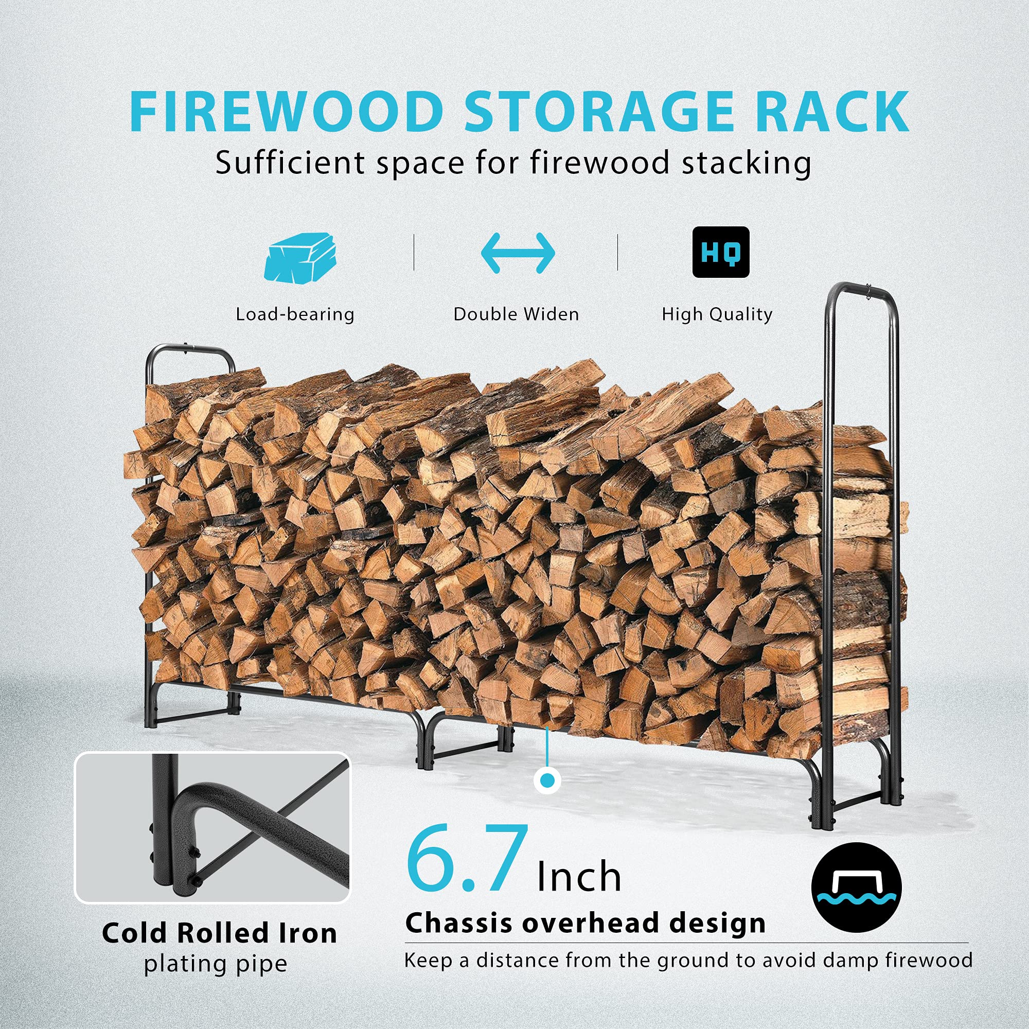 VIVOHOME 8ft Heavy Duty Firewood Log Rack with Weatherproof Cover, Steel Frame, for Outdoor Use