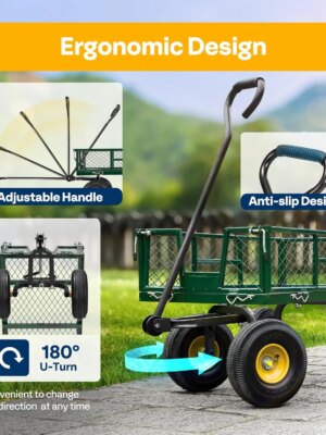 VIVOHOME Heavy Duty Mesh Steel Garden Cart, 880 lbs Capacity, Noise Reduction Tires, Removable Sides
