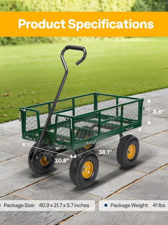 VIVOHOME Heavy Duty Mesh Steel Garden Cart, 880 lbs Capacity, Noise Reduction Tires, Removable Sides