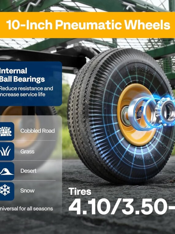 VIVOHOME Heavy Duty Mesh Steel Garden Cart, 880 lbs Capacity, Noise Reduction Tires, Removable Sides