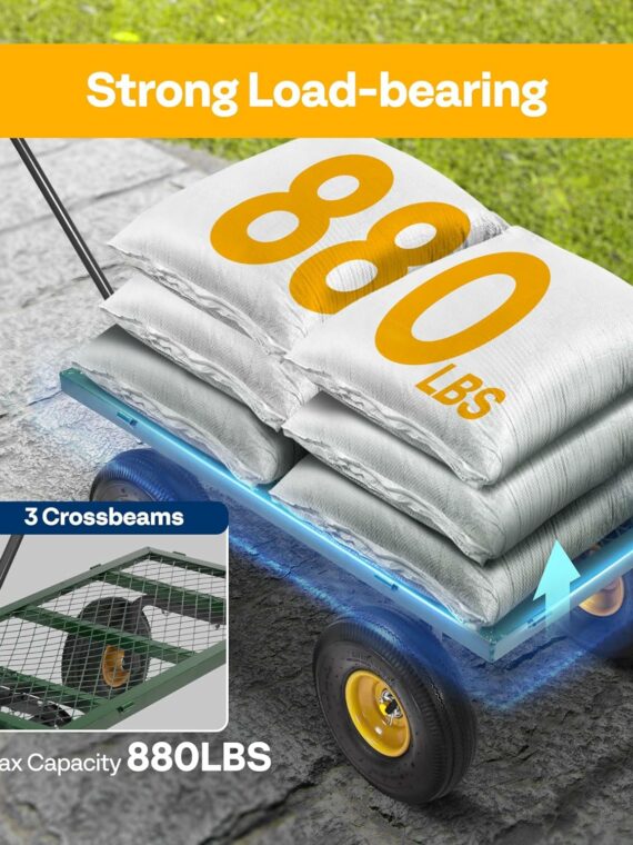 VIVOHOME Heavy Duty Mesh Steel Garden Cart, 880 lbs Capacity, Noise Reduction Tires, Removable Sides