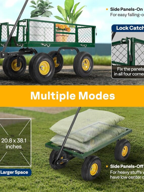 VIVOHOME Heavy Duty Mesh Steel Garden Cart, 880 lbs Capacity, Noise Reduction Tires, Removable Sides