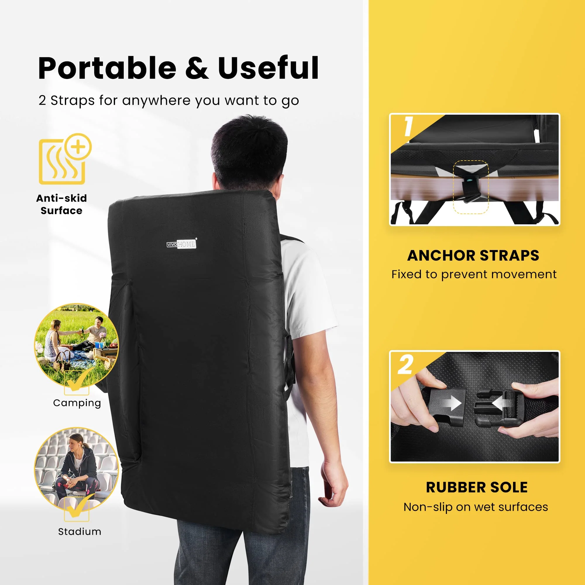 VIVOHOME Portable Reclining Stadium Seat with Adjustable Back & Armrests, 24.5" Wide, Lightweight & Water-Resistant for Bleachers