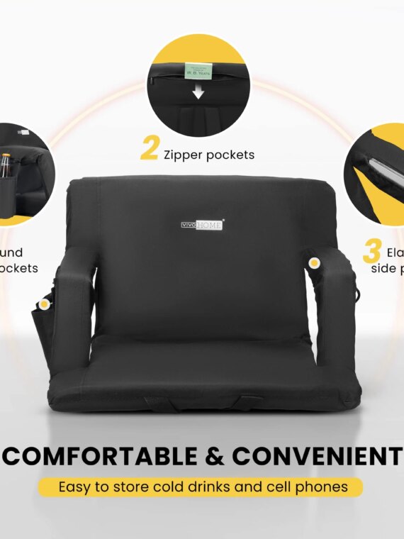 VIVOHOME Portable Reclining Stadium Seat with Adjustable Back & Armrests, 24.5" Wide, Lightweight & Water-Resistant for Bleachers