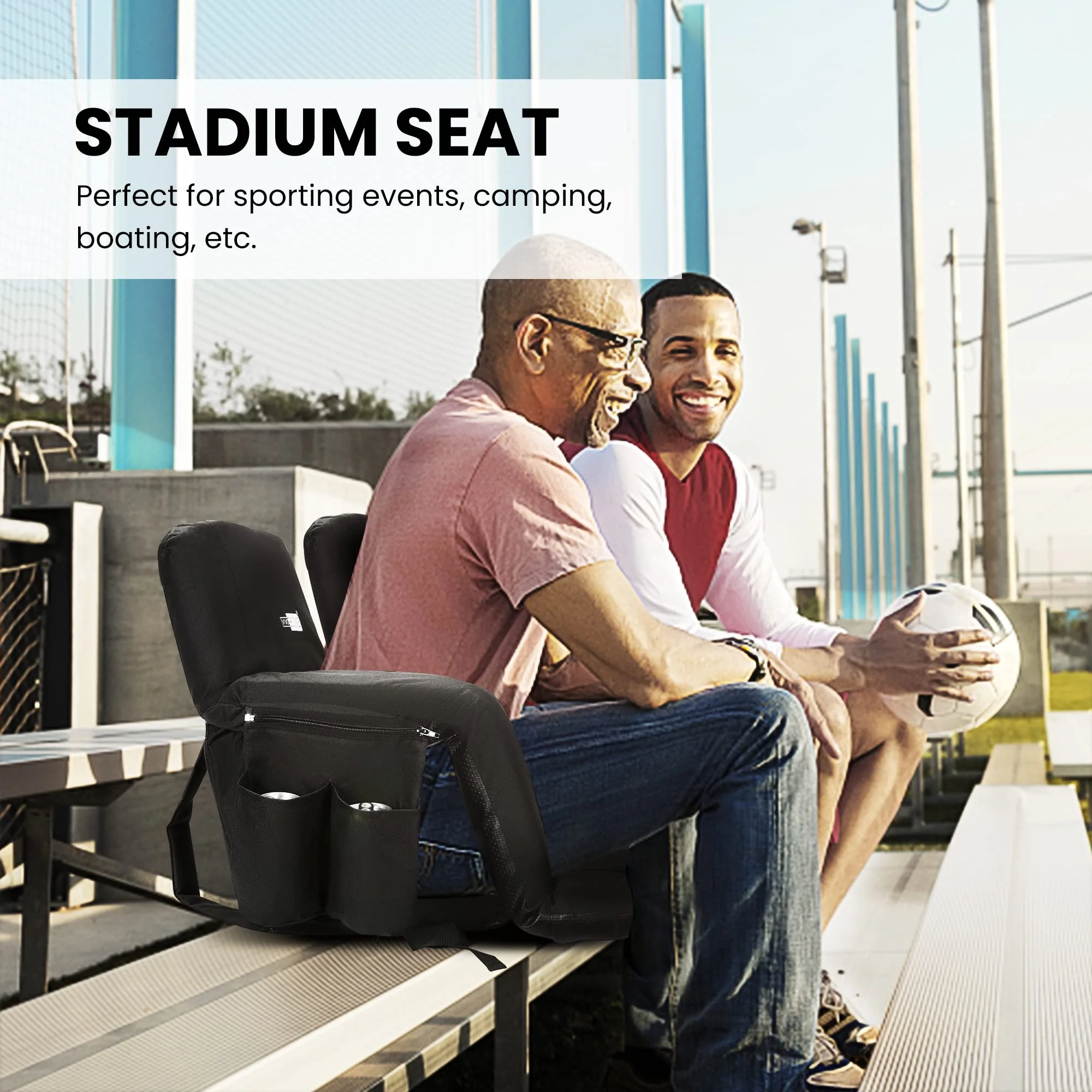 VIVOHOME Portable Reclining Stadium Seat with Adjustable Back & Armrests, 24.5" Wide, Lightweight & Water-Resistant for Bleachers