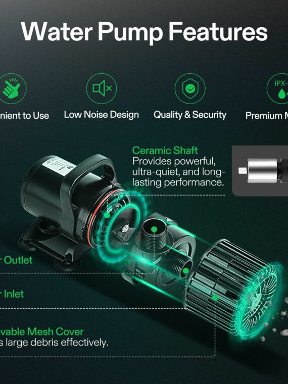 VIVOSUN 1600 GPH Quiet Submersible Water Pump, Energy Efficient, High Lift, Durable, for Ponds & Fountains