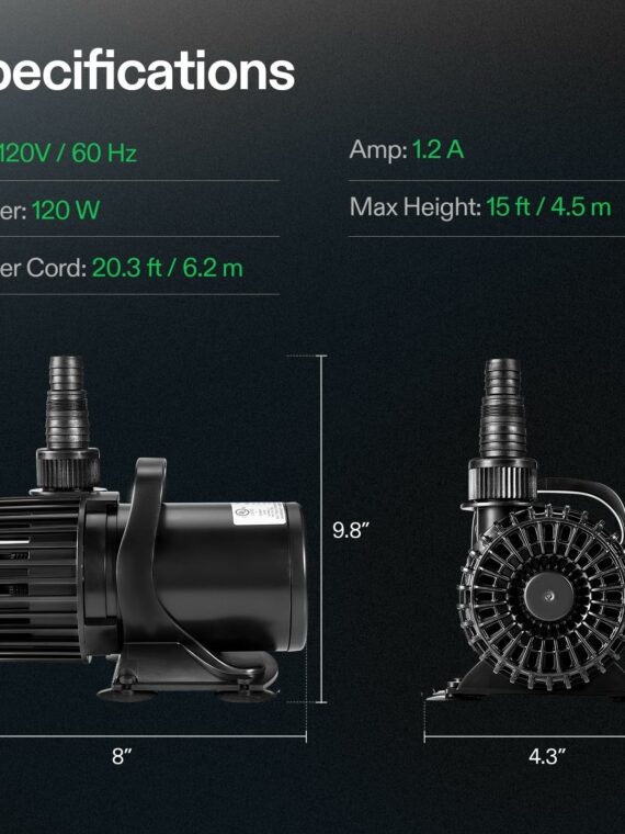 VIVOSUN 1600 GPH Quiet Submersible Water Pump, Energy Efficient, High Lift, Durable, for Ponds & Fountains