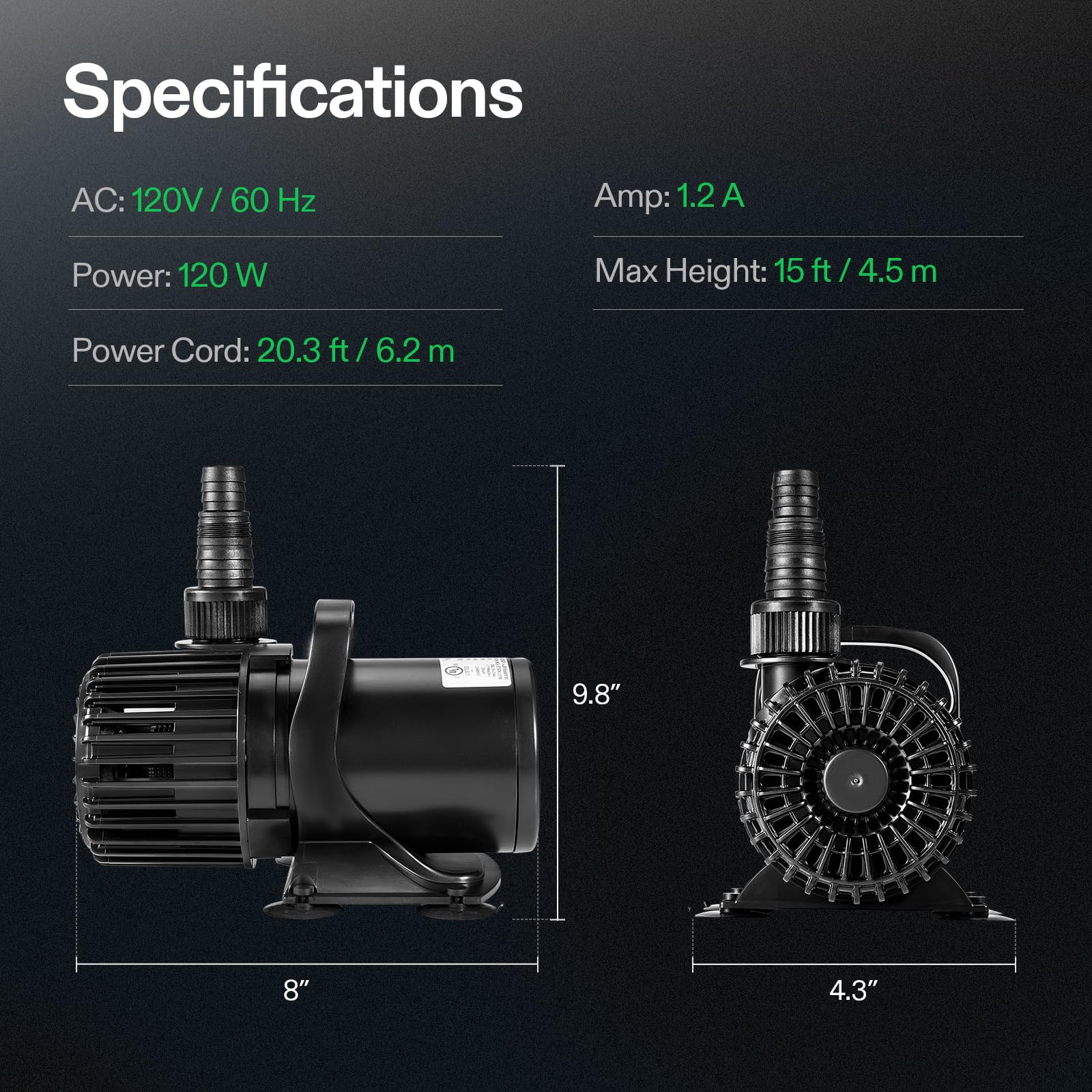 VIVOSUN 1600 GPH Quiet Submersible Water Pump, Energy Efficient, High Lift, Durable, for Ponds & Fountains