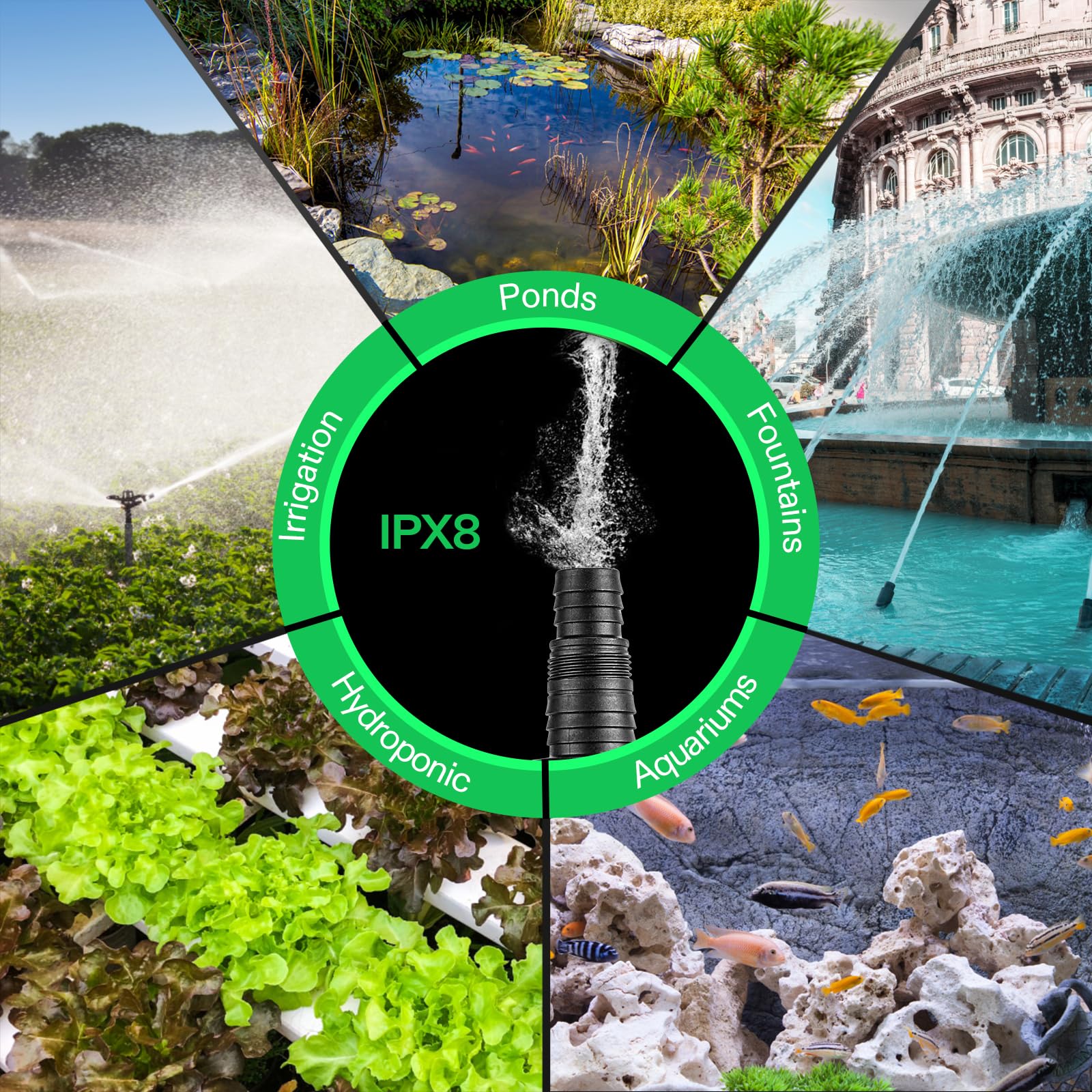 VIVOSUN 1600 GPH Quiet Submersible Water Pump, Energy Efficient, High Lift, Durable, for Ponds & Fountains