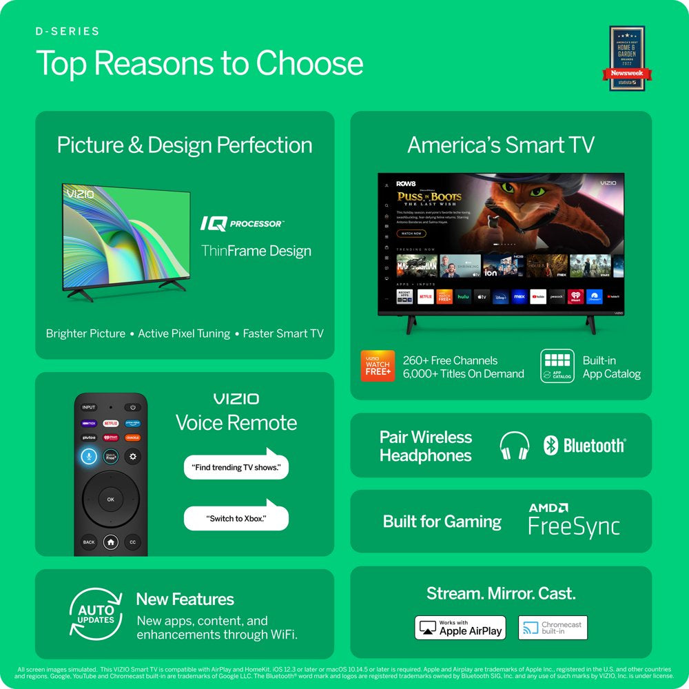 VIZIO 32" D-Series FHD LED Smart TV with Voice Remote & Gaming Features