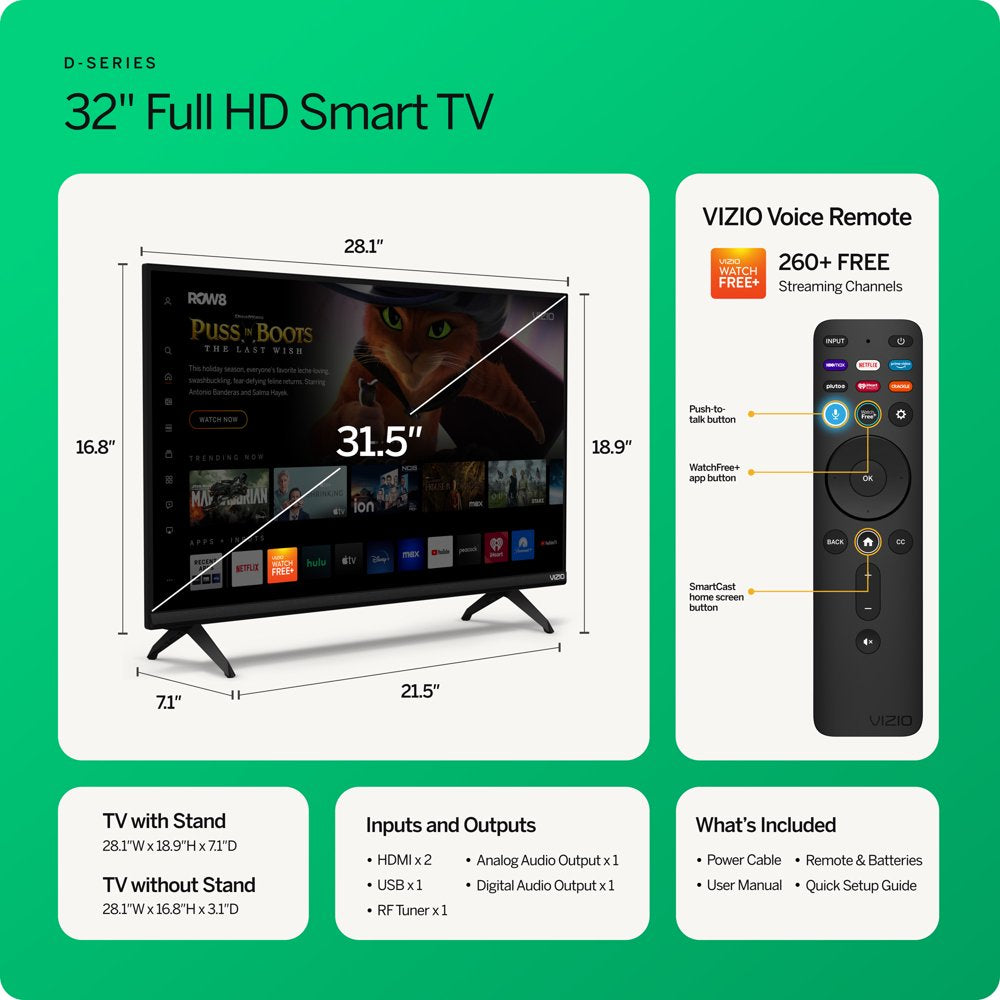 VIZIO 32" D-Series FHD LED Smart TV with Voice Remote & Gaming Features