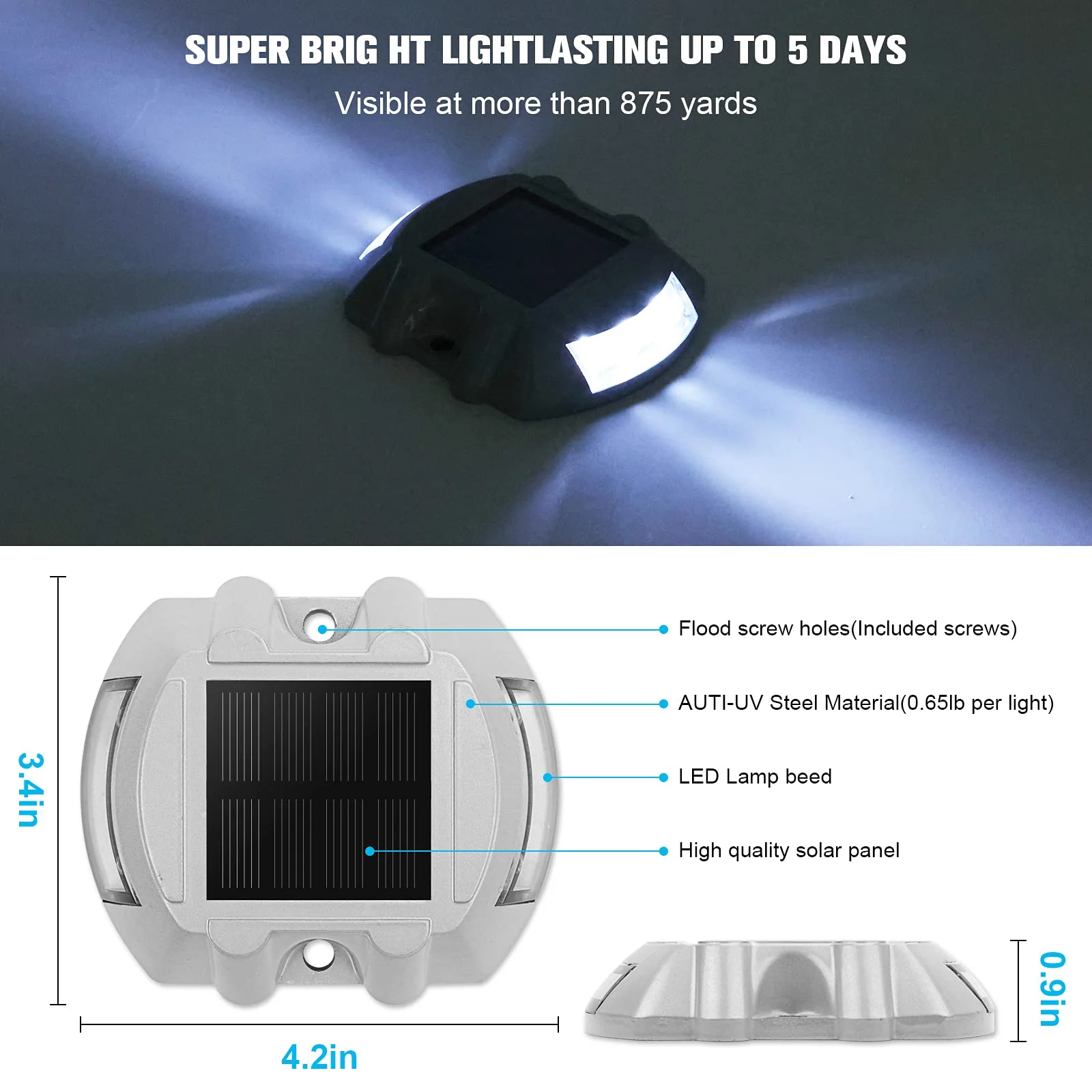 Volisun 12-Pack Solar Deck & Driveway Lights, Waterproof IP67, 6 LED, Heavy-Duty, Easy Install