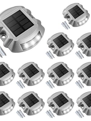Volisun 12-Pack Solar Deck & Driveway Lights, Waterproof IP67, 6 LED, Heavy-Duty, Easy Install