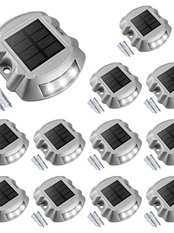 Volisun 12-Pack Solar Deck & Driveway Lights, Waterproof IP67, 6 LED, Heavy-Duty, Easy Install