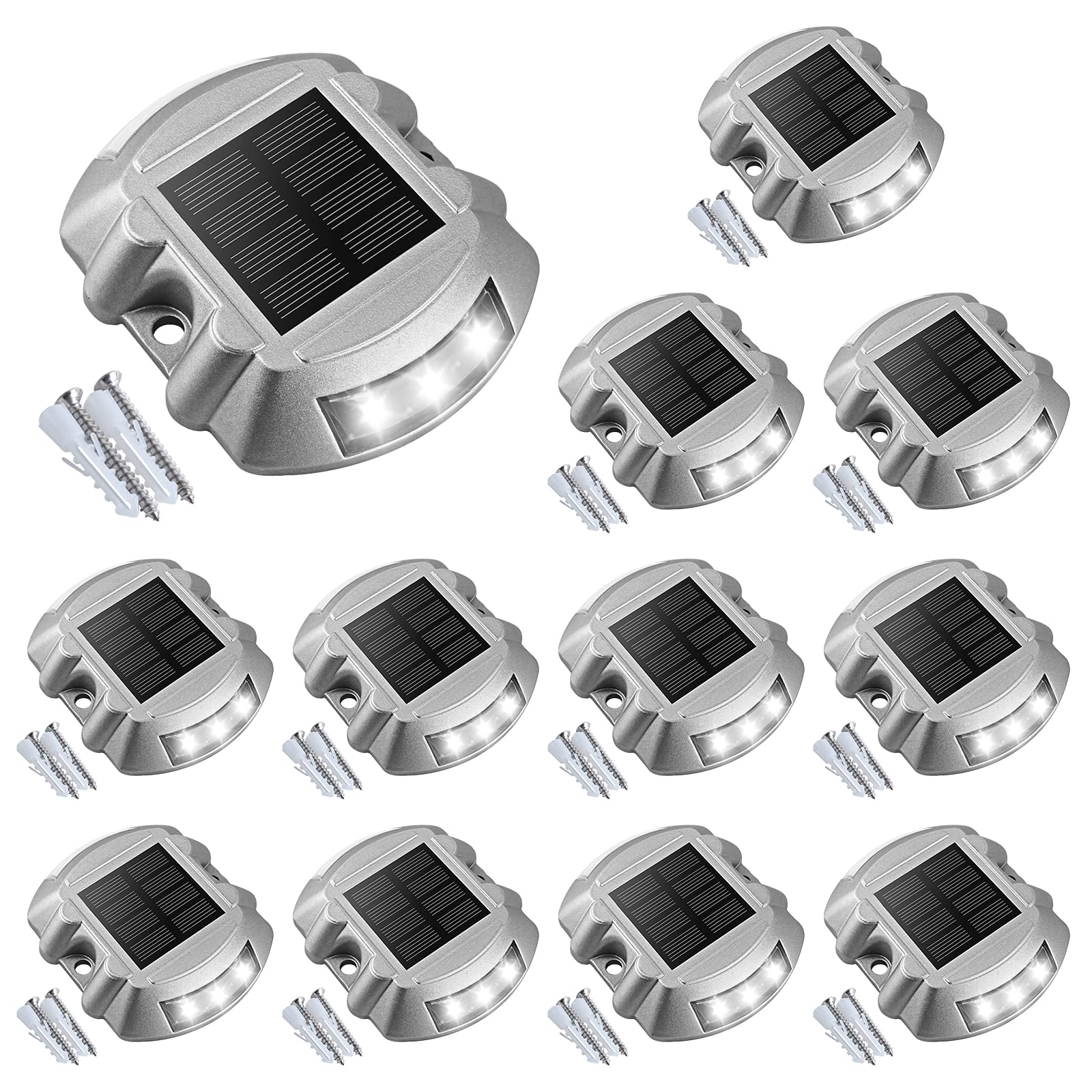 Volisun 12-Pack Solar Deck & Driveway Lights, Waterproof IP67, 6 LED, Heavy-Duty, Easy Install