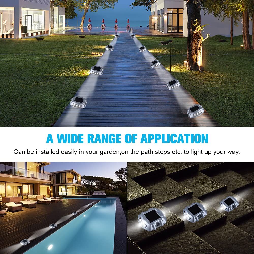 Volisun 12-Pack Solar Deck & Driveway Lights, Waterproof IP67, 6 LED, Heavy-Duty, Easy Install