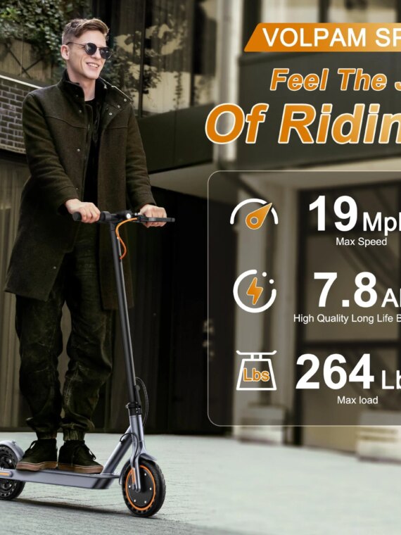 VOLPAM SP03 Folding Electric Scooter, 350W Motor, 19 MPH, 21-Mile Range, App Control, Solid Tires, UL2272 Certified