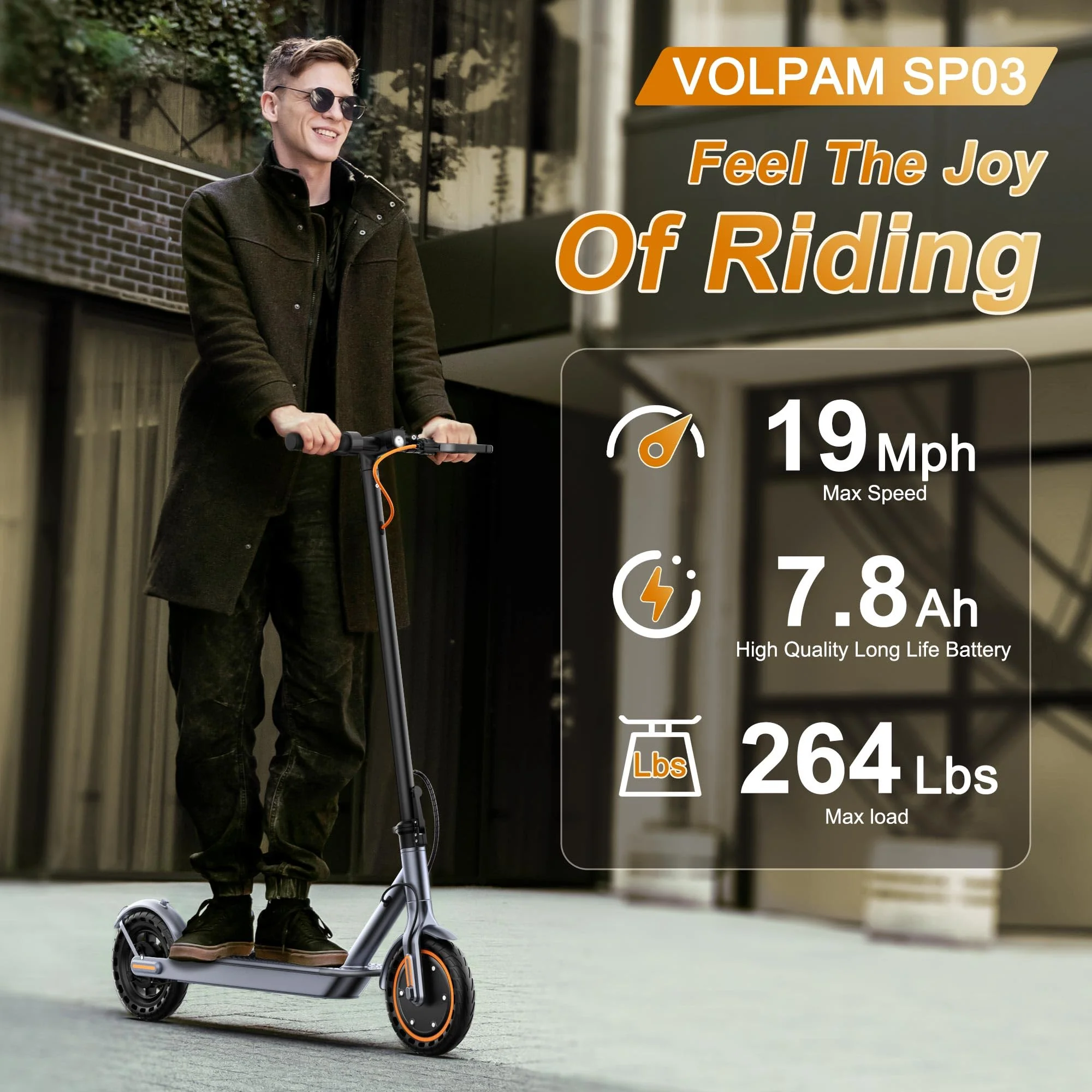 VOLPAM SP03 Folding Electric Scooter, 350W Motor, 19 MPH, 21-Mile Range, App Control, Solid Tires, UL2272 Certified