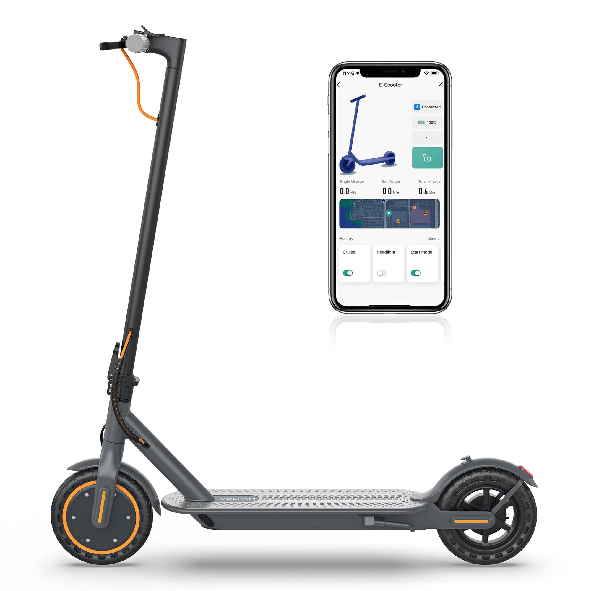 VOLPAM SP03 Folding Electric Scooter, 350W Motor, 19 MPH, 21-Mile Range, App Control, Solid Tires, UL2272 Certified