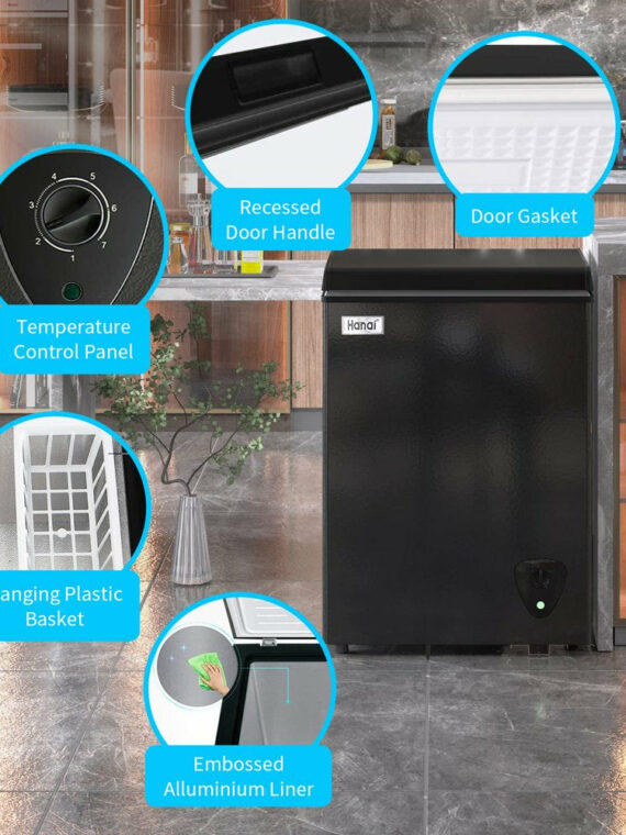 Wanai 3.5 Cu Ft Chest Freezer, Black, Energy-Efficient with Removable Basket and Adjustable Temp Control