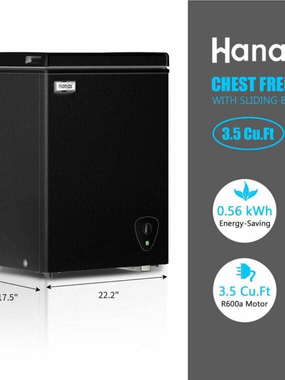 Wanai 3.5 Cu Ft Chest Freezer, Black, Energy-Efficient with Removable Basket and Adjustable Temp Control