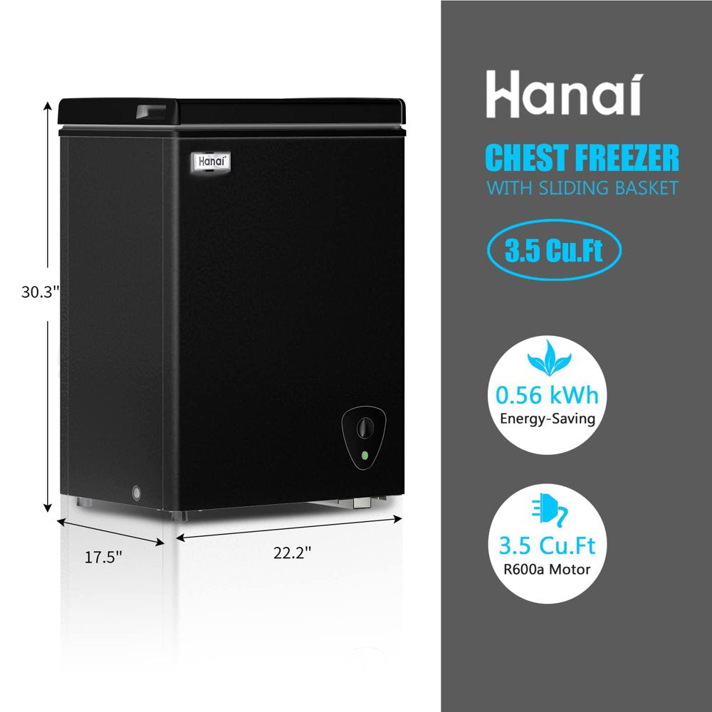 Wanai 3.5 Cu Ft Chest Freezer, Black, Energy-Efficient with Removable Basket and Adjustable Temp Control