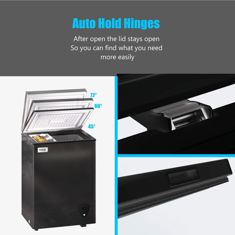 Wanai 3.5 Cu Ft Chest Freezer, Black, Energy-Efficient with Removable Basket and Adjustable Temp Control