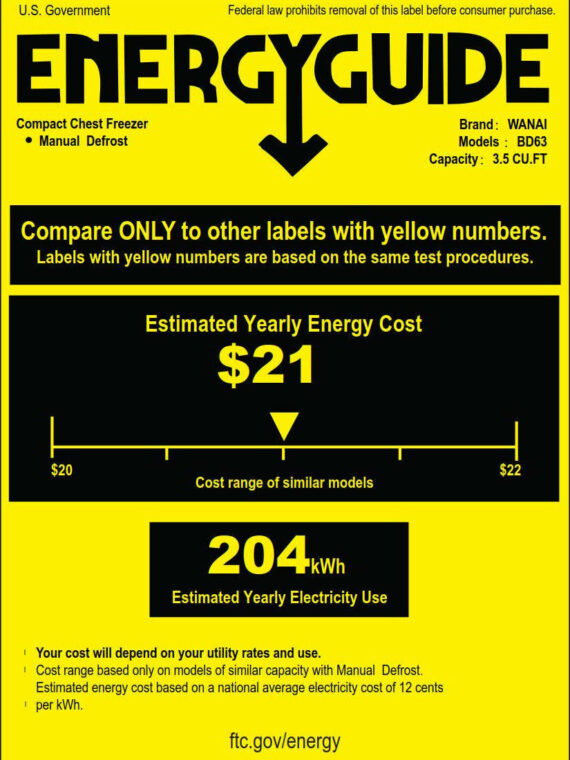 Wanai 3.5 Cu Ft Chest Freezer, Black, Energy-Efficient with Removable Basket and Adjustable Temp Control