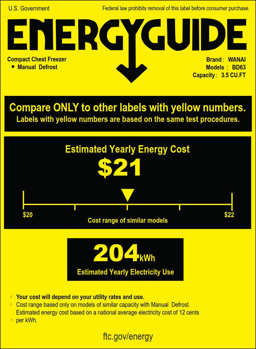 Wanai 3.5 Cu Ft Chest Freezer, Black, Energy-Efficient with Removable Basket and Adjustable Temp Control