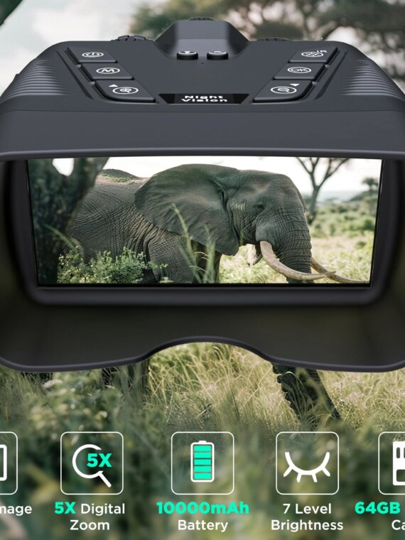 WASOCA 58MP 4K Night Vision Binoculars with Infrared, 5x Zoom, 10000mAh Battery, 64GB Card, IP65 Waterproof