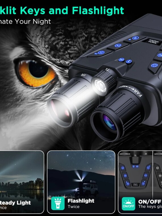 WASOCA 58MP 4K Night Vision Binoculars with Infrared, 5x Zoom, 10000mAh Battery, 64GB Card, IP65 Waterproof