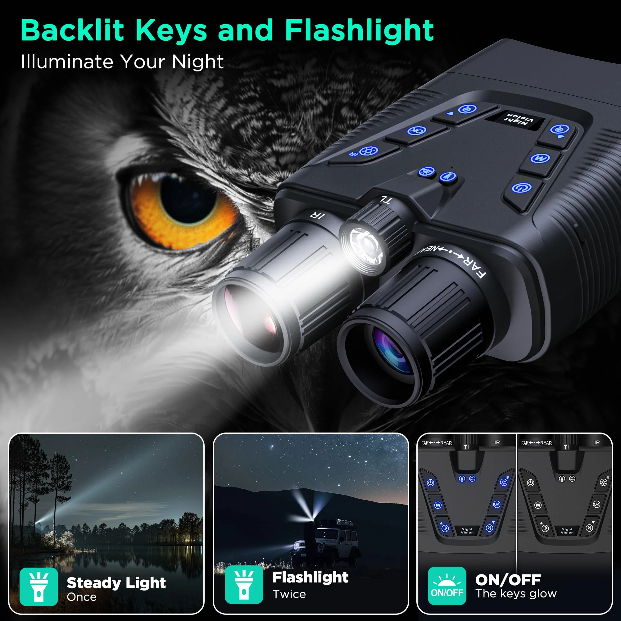 WASOCA 58MP 4K Night Vision Binoculars with Infrared, 5x Zoom, 10000mAh Battery, 64GB Card, IP65 Waterproof