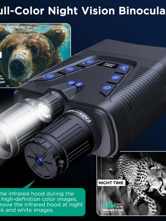 WASOCA 58MP 4K Night Vision Binoculars with Infrared, 5x Zoom, 10000mAh Battery, 64GB Card, IP65 Waterproof